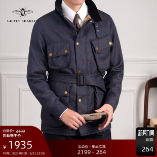 巴恩风外套风衣 进口面料纯羊毛蓝色M65狩猎立领夹克男士 MOON