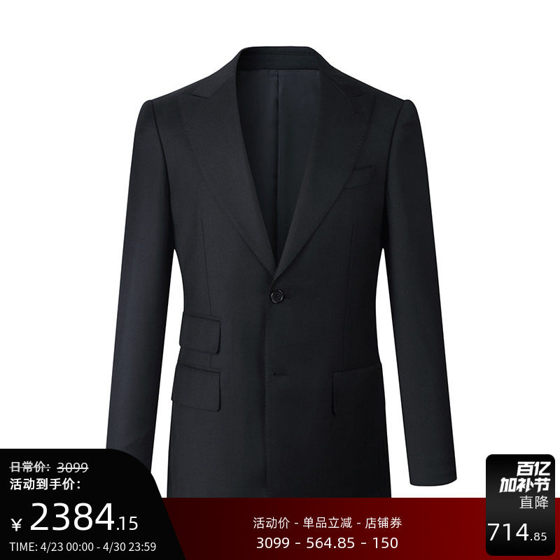 GIEVES CHARLES意大利进口面料男士纯羊毛黑色西服套装男正装结婚