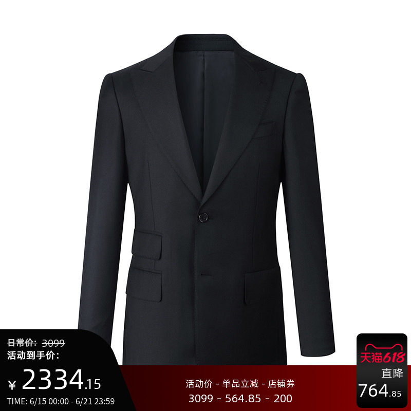 GIEVES CHARLES意大利进口面料男士纯羊毛黑色西服套装男正装结婚