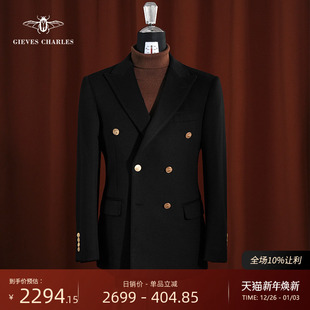 黑色羊绒混纺双排金扣布雷泽西服商务休闲毛呢西服男 秋冬新品