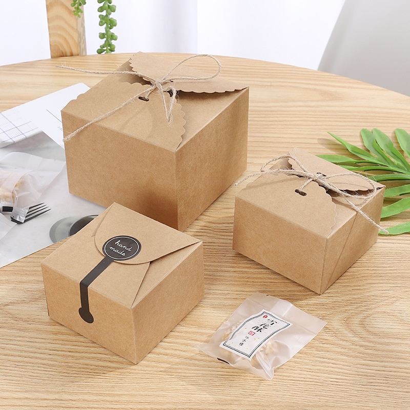 简易方形牛皮纸西点盒烘焙饼干礼品包装盒纯色食品糖果纸盒
