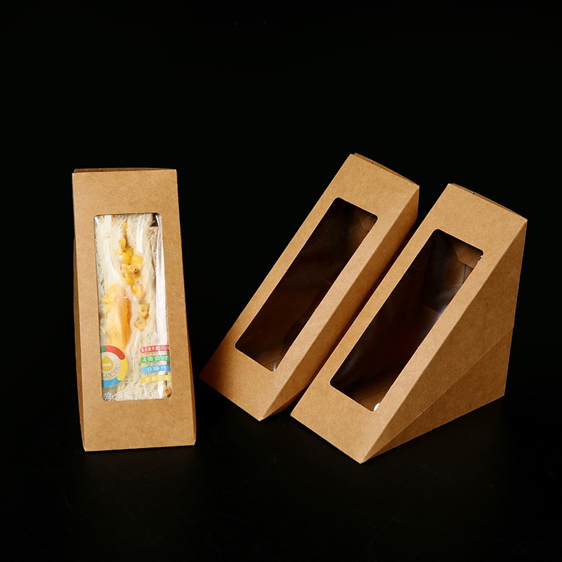 三明治包装盒开窗透明三文治包装盒一次性西点防油白卡包装盒