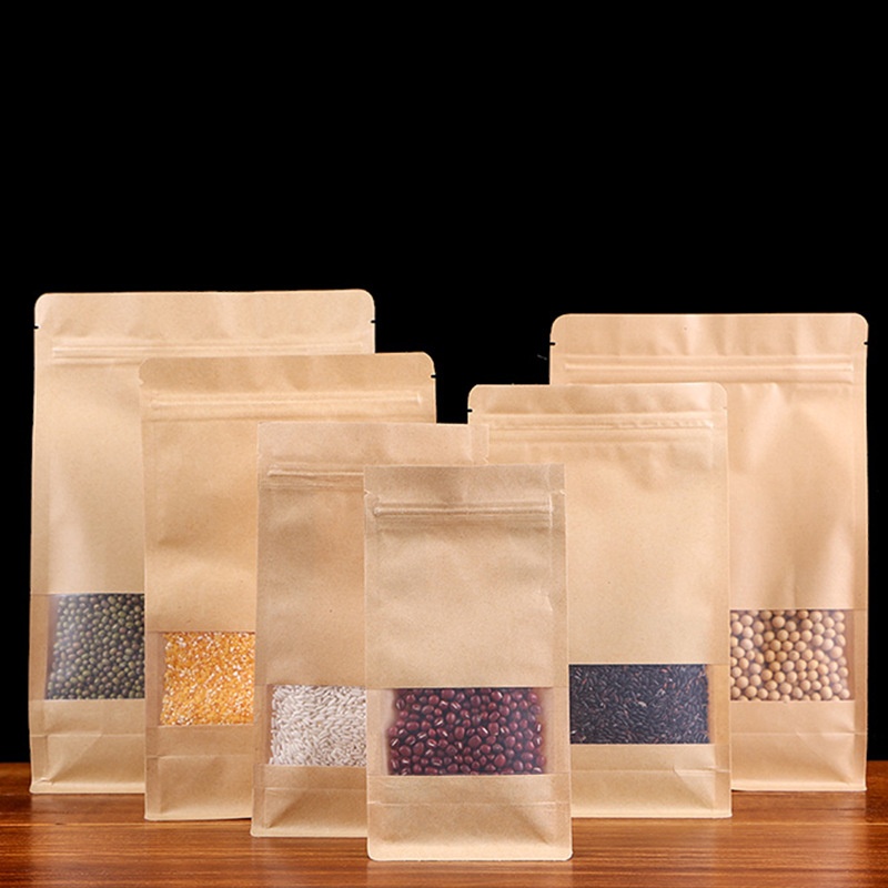 30丝八边封牛皮纸袋磨砂开窗自立自封袋茶叶拉链干果食品包装袋子