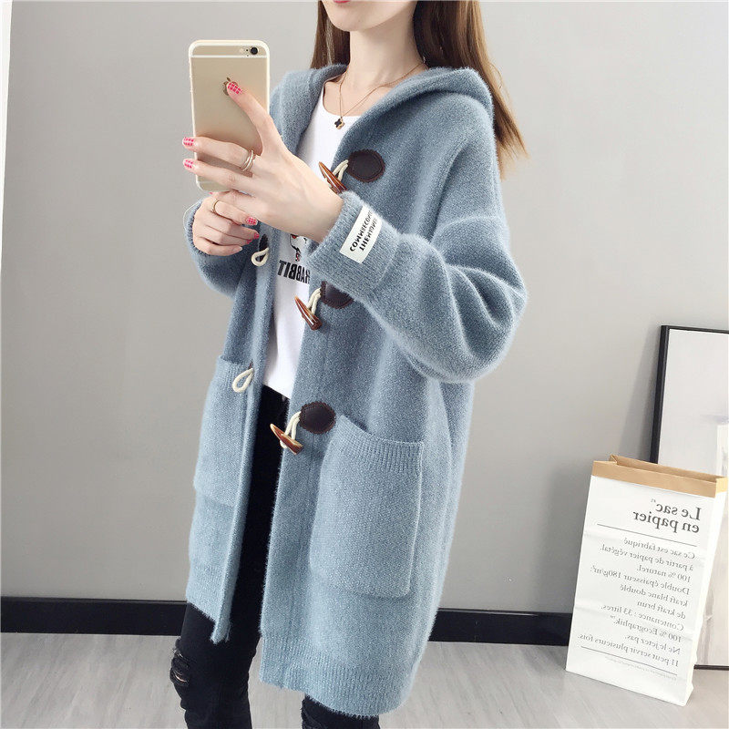 秋冬2020新款针织开衫水貂绒亮丝加厚粗毛线百搭女士毛衣上衣外套