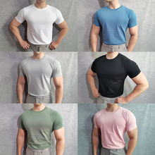 肌肉鲨鱼纯色210克修身棉短袖打底衫圆领短袖t恤