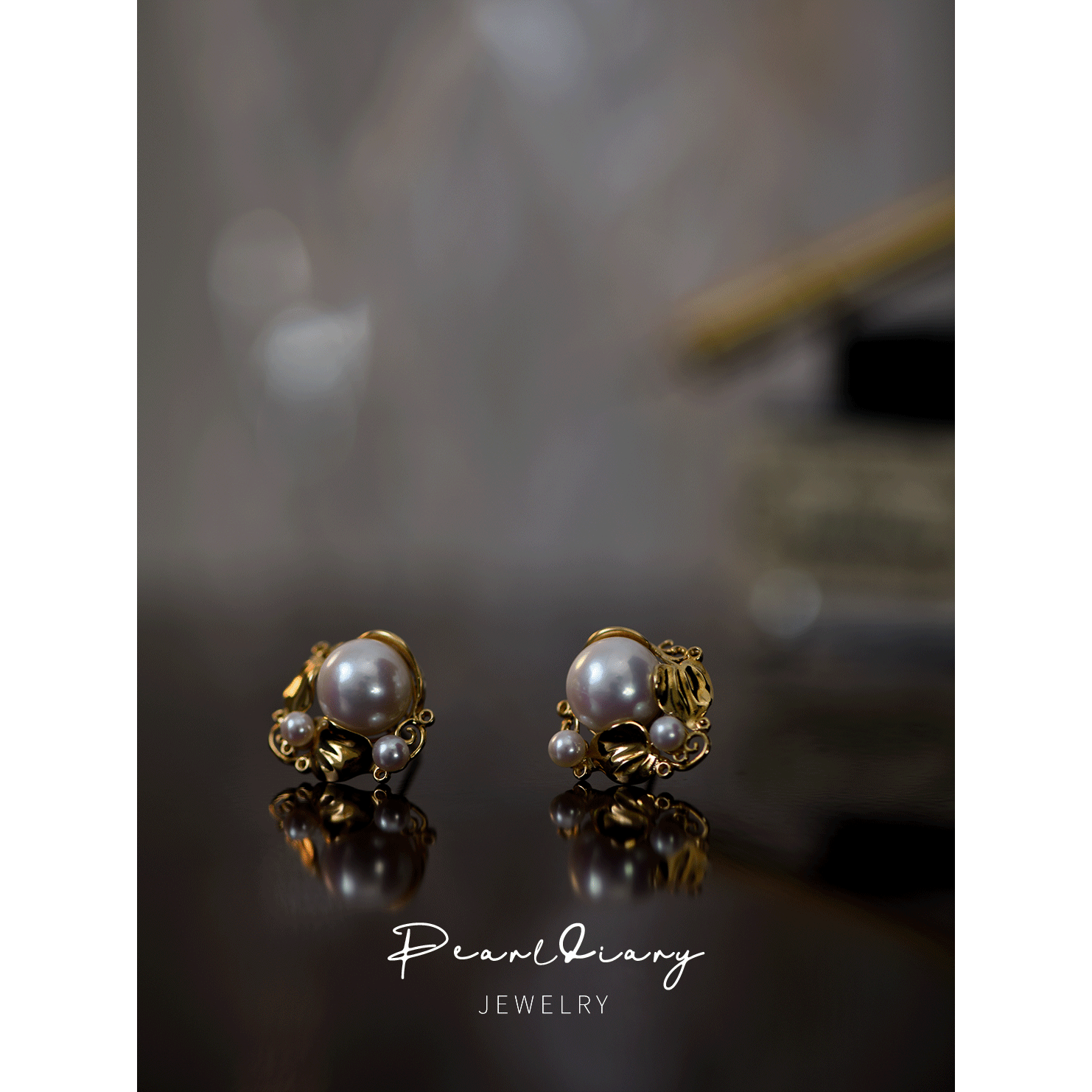 原创设计淡水珍珠18K金耳饰