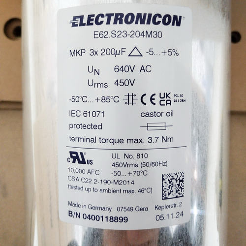 E62.S23-204M30 电容 PE_3x200µF_640AC_136x230_MB_oil 450vac