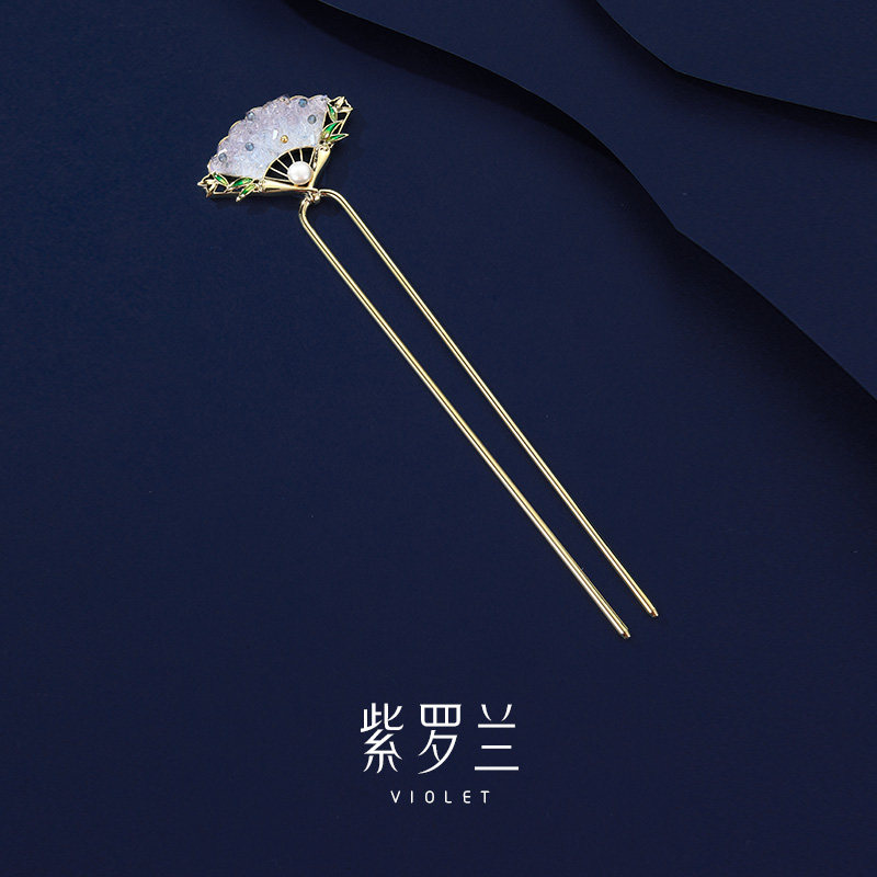 【紫罗兰正版】碎晶扇发簪高档时尚百搭高级感个性发饰生日礼物