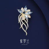 高档精致小众胸花别针生日礼物 闪飘花胸针花朵款 紫罗兰正版