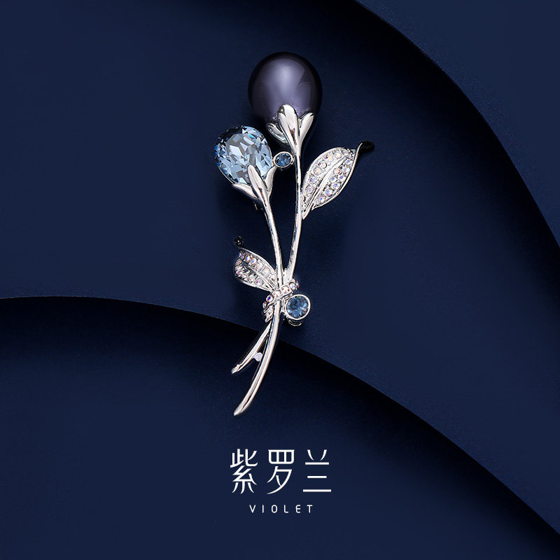 【紫罗兰正版】紫空花胸针奢华水晶珍珠胸花生日礼物礼服别针