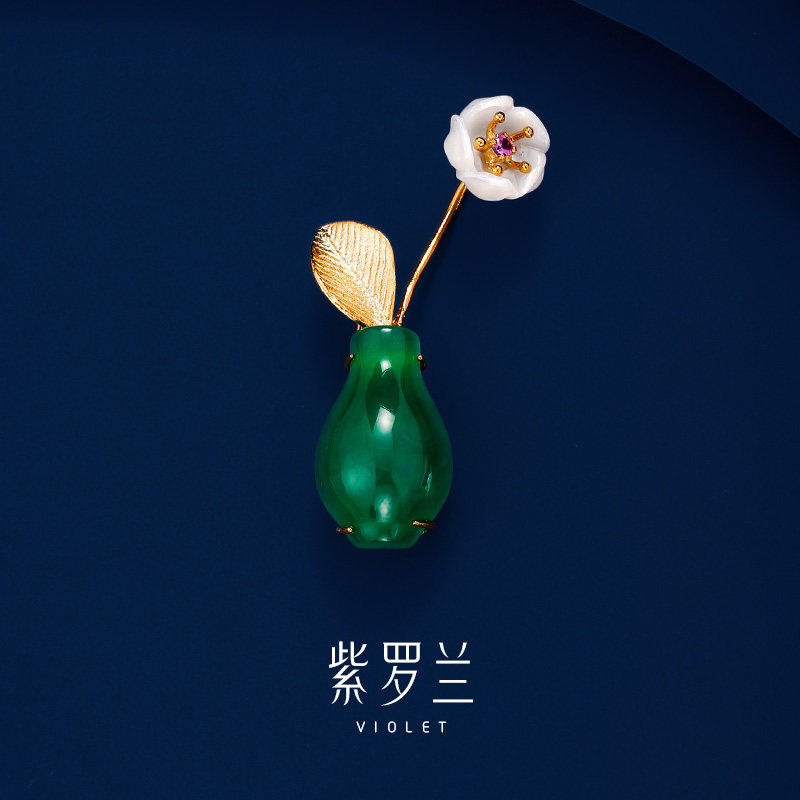【紫罗兰正版】玉芳胸针高档女小众精致花瓶胸花别针生日礼物潮,饰品/流行首饰/时尚饰品新,胸针,淘宝优惠券,粉丝福利购,淘宝优惠卷