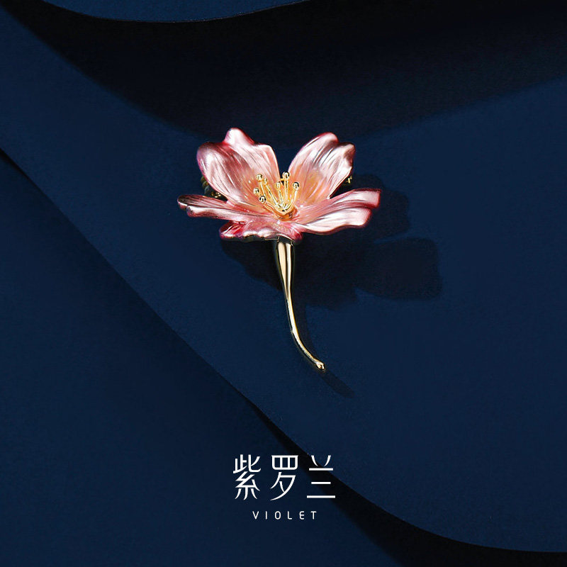 【紫罗兰正版】茜花胸针高档女精致小巧花朵胸花生日礼物潮别针
