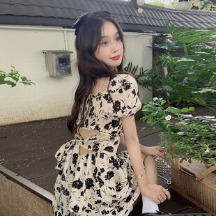学生少女chic裙子女夏季海边度假连衣裙仙气超仙森系小个子碎花裙