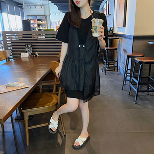 两件套女夏装洋气时尚套装减龄欧货微胖遮肉炸街大码胖mm连衣裙