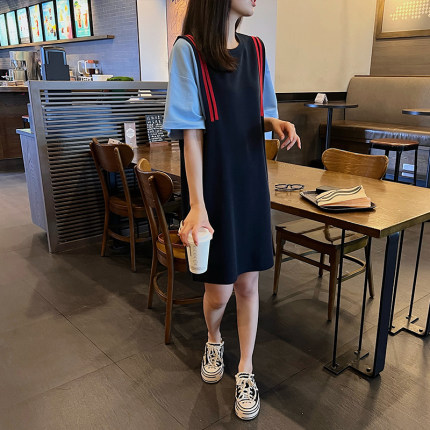 女装2025年新款polo领韩系夏装大码遮肉显瘦宽松高级感拼接连衣裙