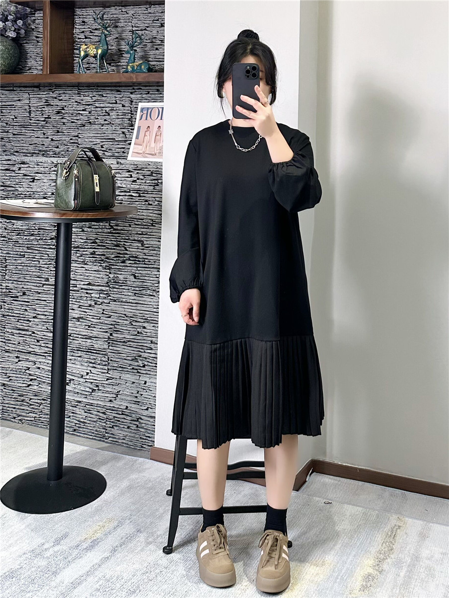 高级感通勤打底百褶长袖连衣裙女