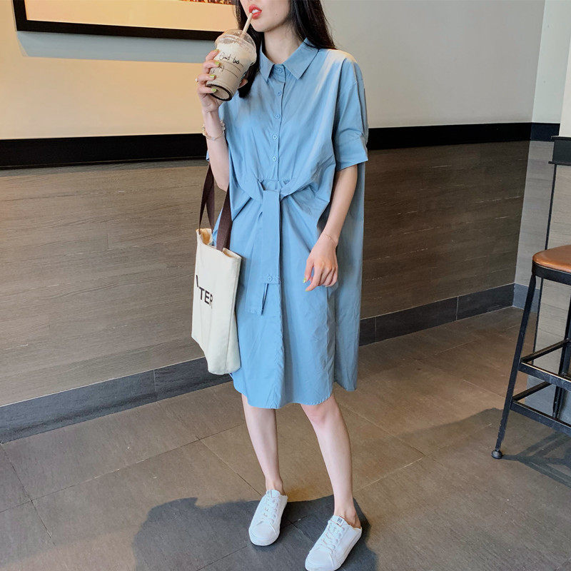 法式复古衬衫连衣裙女遮肚显瘦气质落肩袖2021新款夏森系初恋裙子