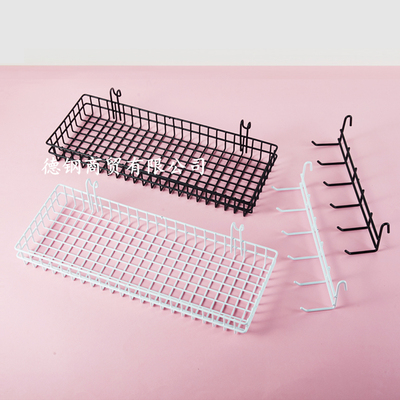 超市家用卫生间毛巾挂钩挂篮货架网片铁丝浸塑收纳篮置物篮6头钩
