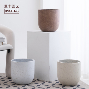 圆形水泥花盆轻奢高级感镁泥花盆酒杯绿植盆栽简约阳台客厅百合竹