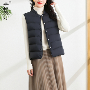 白鹅绒羽绒马甲女2025冬季新款高级感立领小个子羽绒服保暖外套