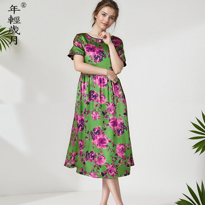 真丝连衣裙女2025夏季新款高端气质显瘦中长款中年妈妈桑蚕丝裙子