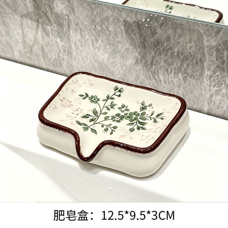 高级感繁花陶瓷沥水皂盒洗手台图片