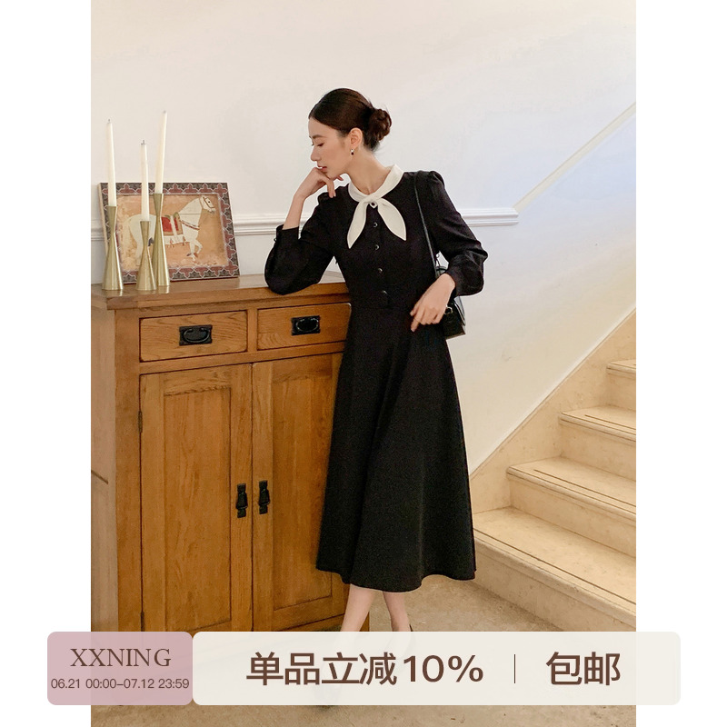 XXNING高级气质撞色设计感连衣裙