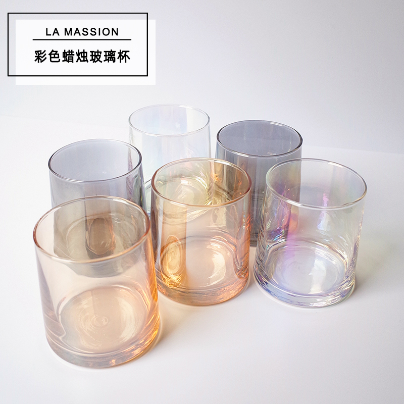 彩色玻璃杯自制diy香薰蜡烛木盖杯子创意ins手工蜡烛炫彩透明容器