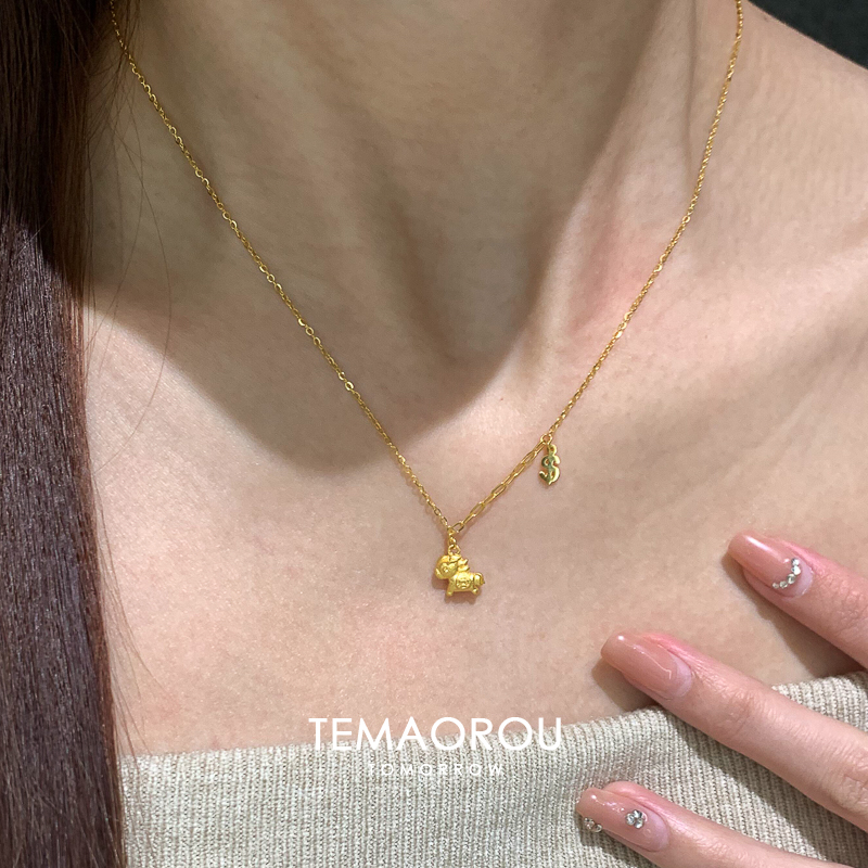 马上有钱~沙金不掉色可爱小金马刀了吊坠项链少女心锁骨链高级感