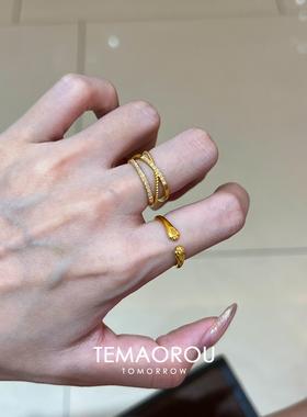 两件套！中古风拉丝猫爪戒指小众设计多层指环叠戴百搭女秋冬新款