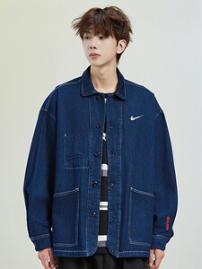 耐克顿春秋新款港风简约纯色牛仔夹克男士情侣宽松休闲百搭外套男