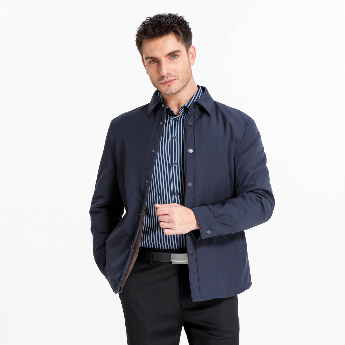 路卡迪龙皮草冬季水獭绒内胆通勤男商务休闲翻领尼克服 161217202