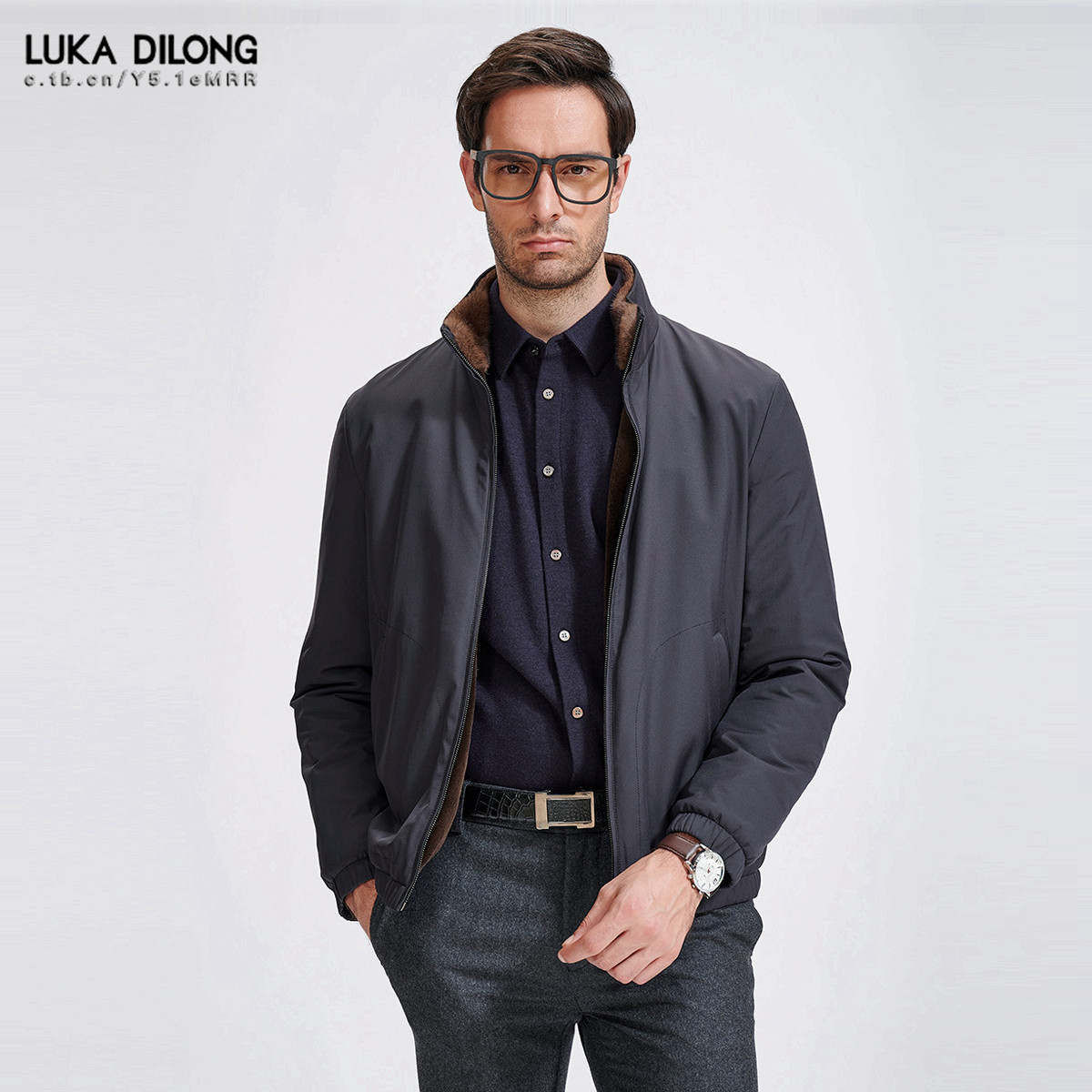 路卡迪龙冬季水貂绒毛内胆男士商务立领拉链夹克尼克服 161217101