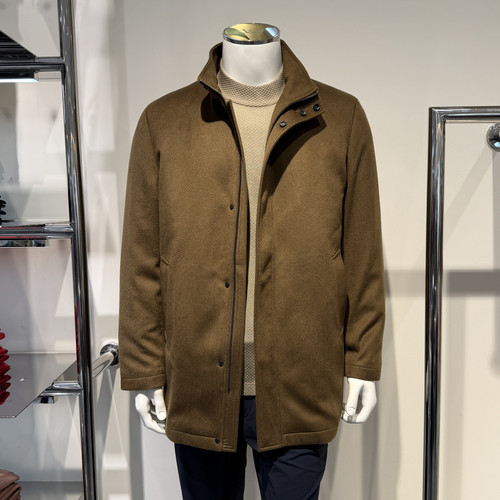 路卡迪龙纯羊绒中长立领大衣棉服