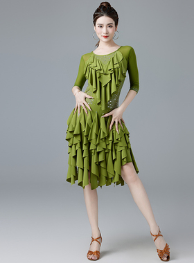 拉丁舞服2025新款黑池比赛表演出服装专业花服重工烫钻跳舞连衣裙