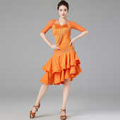 拉丁舞裙2026新款 专业比赛花服女成人练功表演出流苏鱼骨边连衣裙