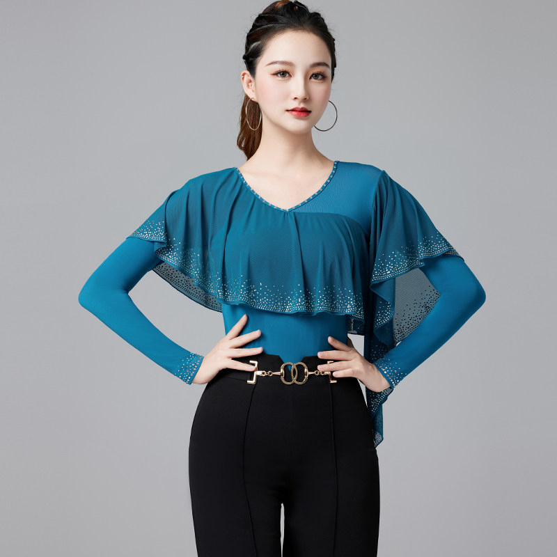 妹姿彩拉丁国标舞蹈烫钻长袖