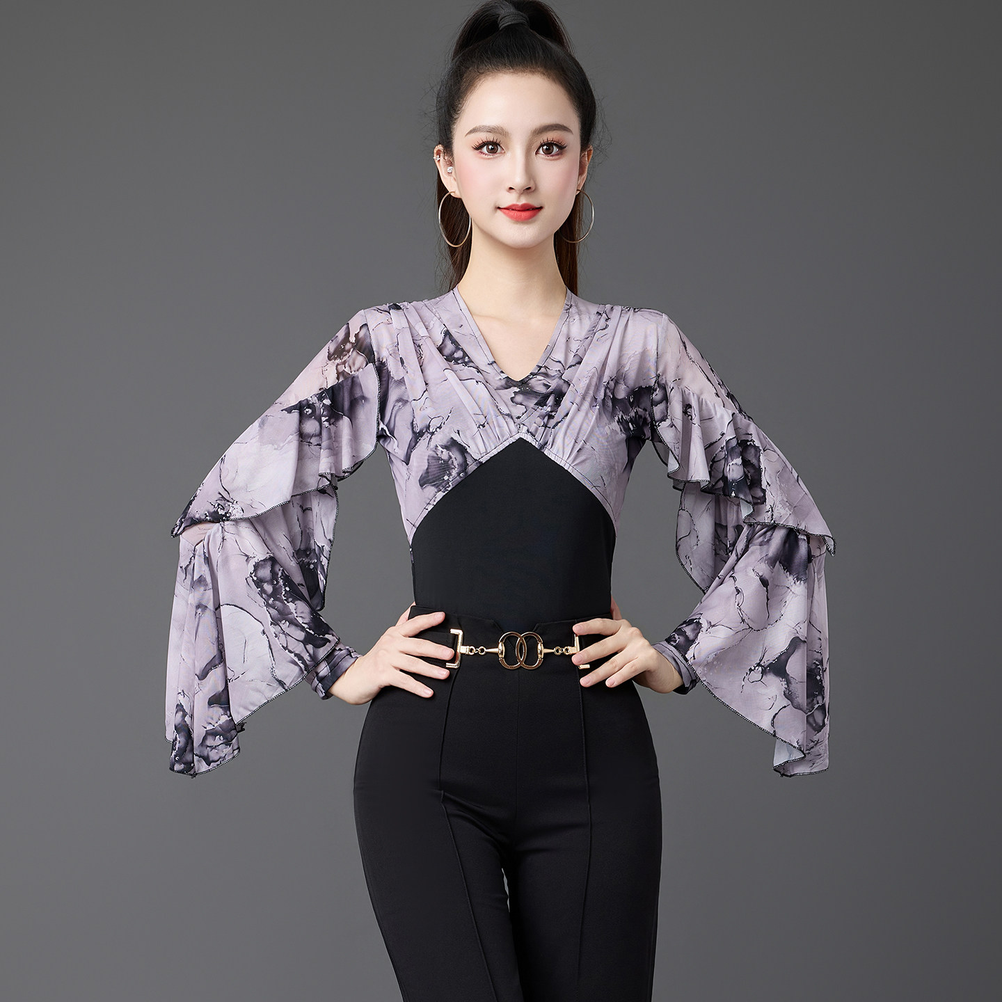 妹姿彩摩登舞练功服长袖上衣