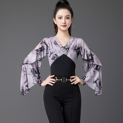妹姿彩摩登舞练功服长袖上衣