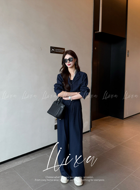 Liixu 春季中性风通勤套装女衬衫搭配高腰显瘦阔腿裤松弛感两件套