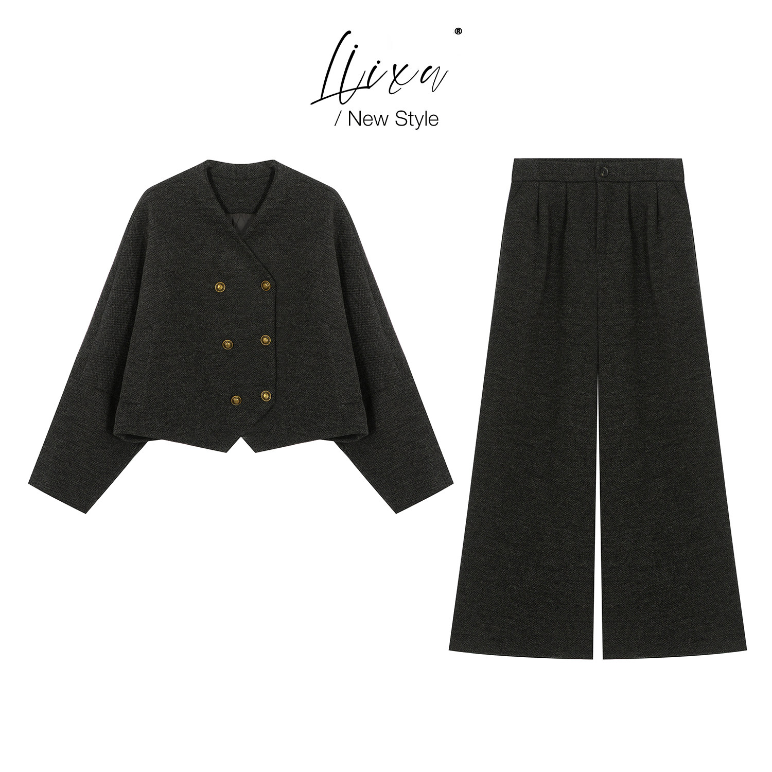 小香风羽绒内胆外套阔腿裤套装女
