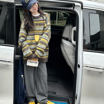 女童条纹毛衣2025秋装新款针织衫