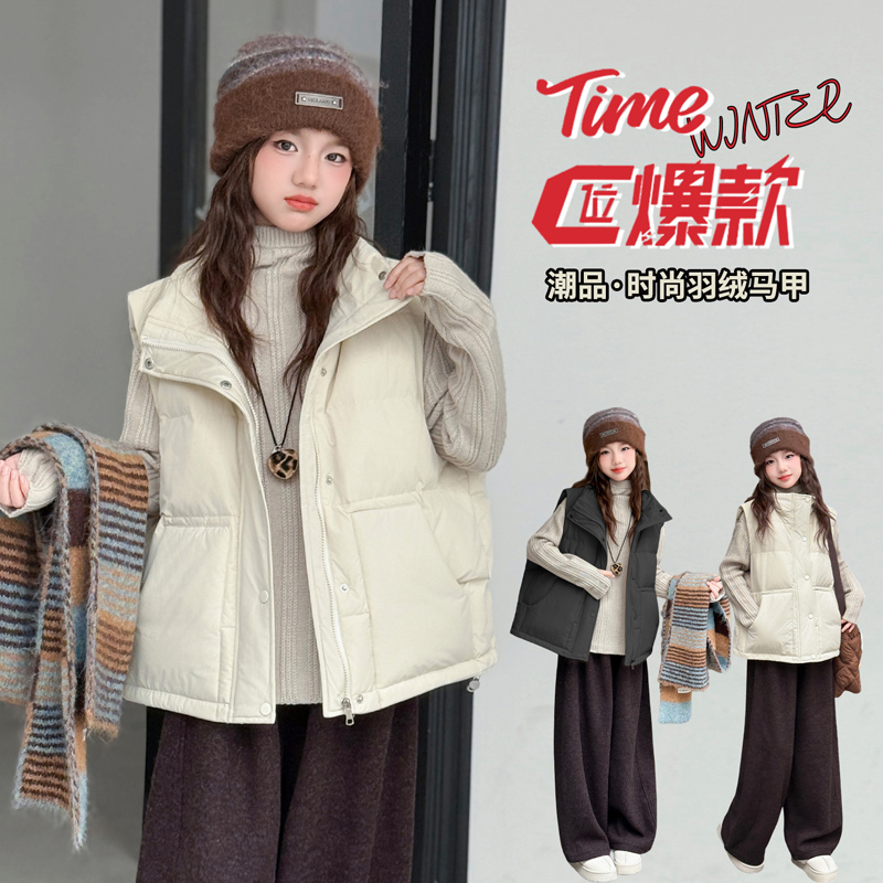 女童秋冬季保暖羽绒坎肩棉服马甲外套新款宽松百搭学院加厚背心潮