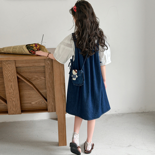 可爱风女童牛仔背带裙两件套夏季 甜美洋气公主裙套装