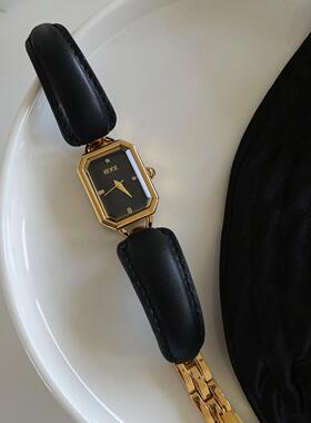 MIDI法式小众设计轻奢真皮带手镯式手表女士中古时髦高级感石英表