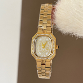 卷草花纹立体浮雕面方形钢带石英手表女复古宫廷风小众镶钻高级感