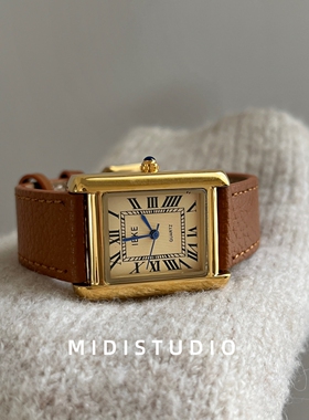MIDI小众复古手表女款秋冬美拉德高级感气质方形坦克女表荔枝纹带