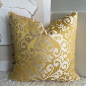 轻奢欧式 双面花纹靠枕金色抱枕沙发客厅靠垫飘窗靠背ins风黄色50