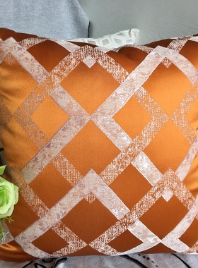 蓝色抱枕沙发客厅橙色格子轻奢床头靠垫大靠背床上靠枕枕套50简约