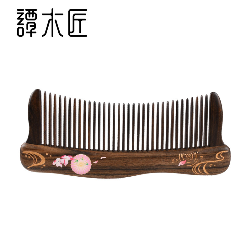 谭木匠礼盒镶齿梳雨涧曲天然木梳子女士长发专用蓬松按摩头皮经络